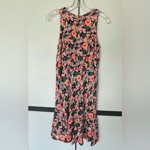 J. Crew Mercantile Ruched Waist Dress Women's Pink Neon Floral Flounce Sz 2